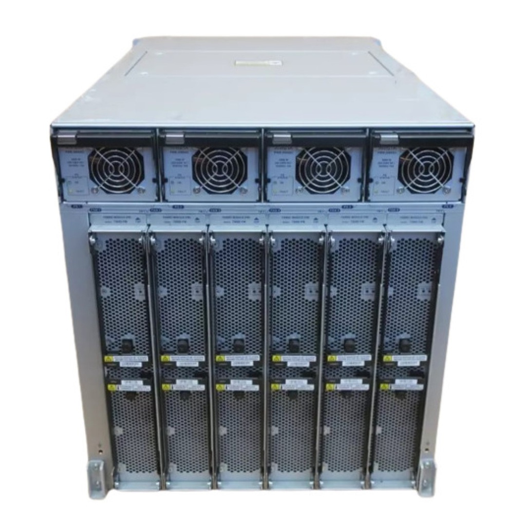 Arista 7508 chassis, 2 supervisor slots, 8 line card slots, 6 fabric slots