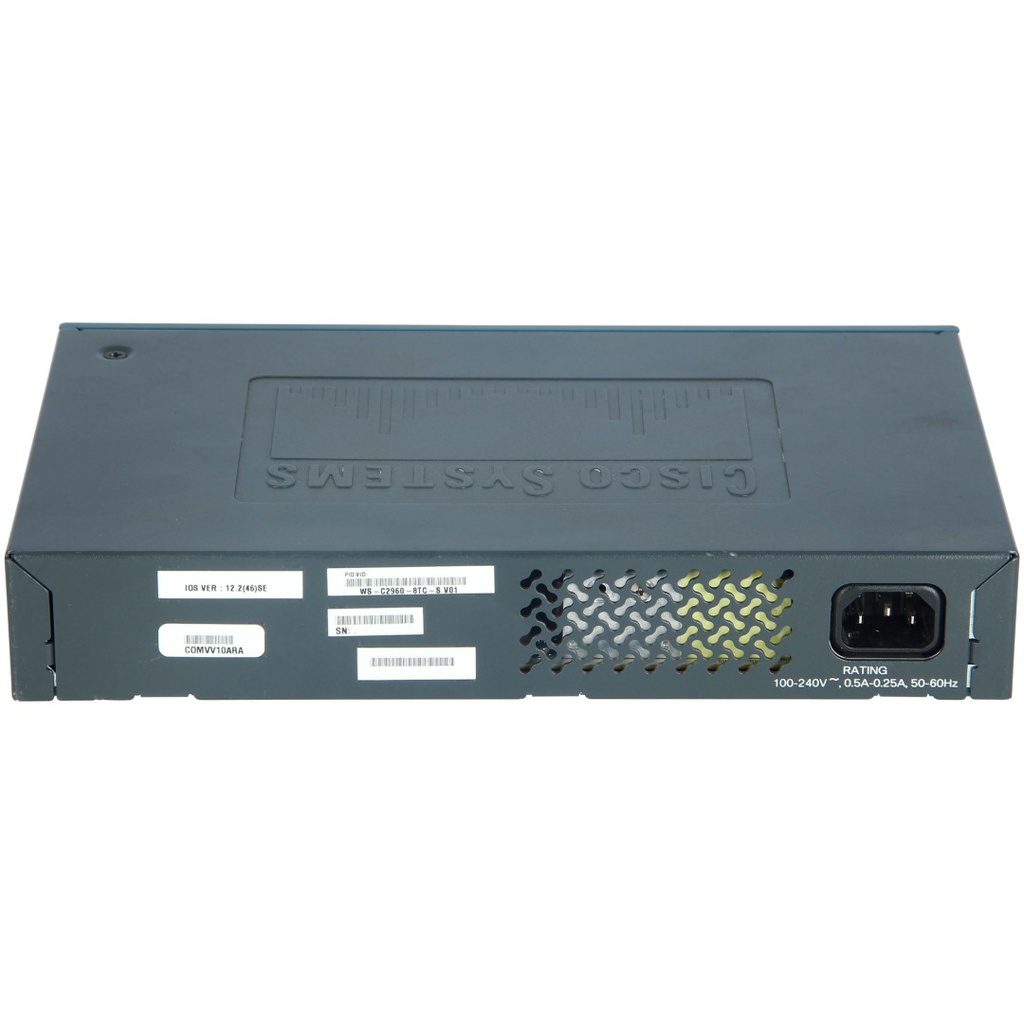 Cisco Catalyst 2960 8 10/100 Ethernet ports, 1 dual-purpose uplink (dual-purpose uplink port has 1 10/100/1000 Ethernet port and 1 SFP-based Gigabit Ethernet port, 1 port active), LAN Lite software