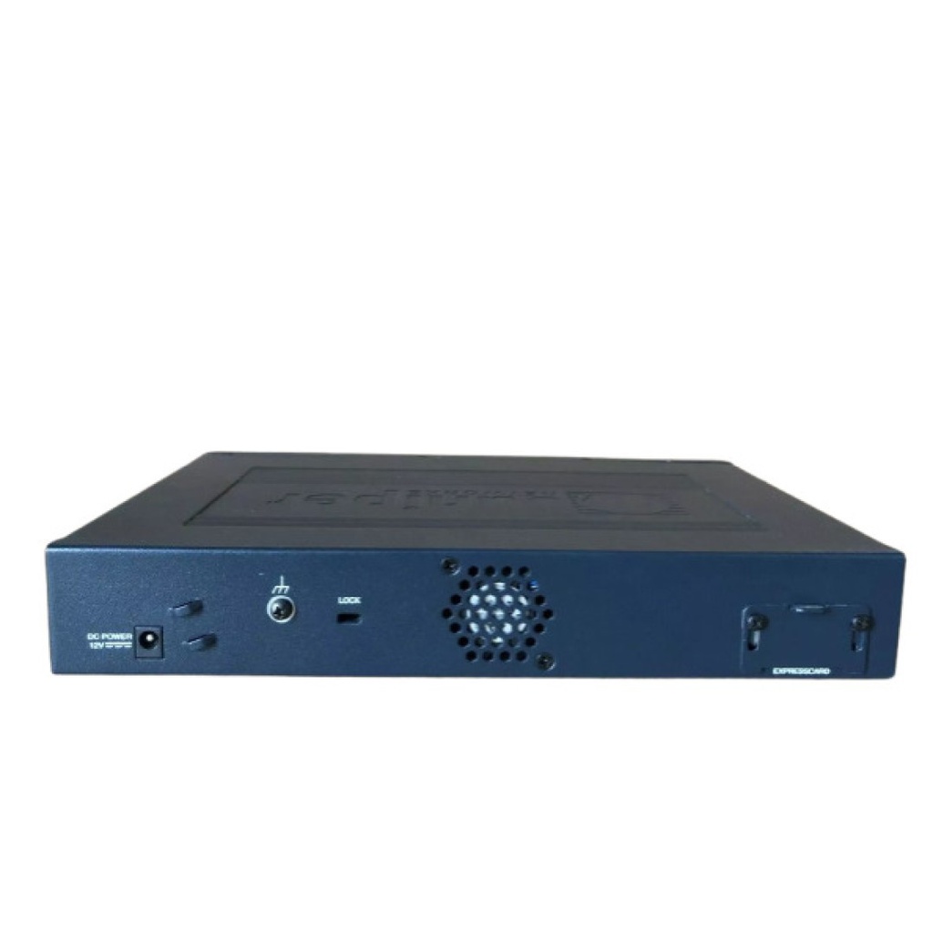 SRX services gateway 210 with 2xGE + 6xFE ports, 1xMini-PIM slot, 1xExpressCard slot, and base memory (512MB RAM, 1GB Flash)