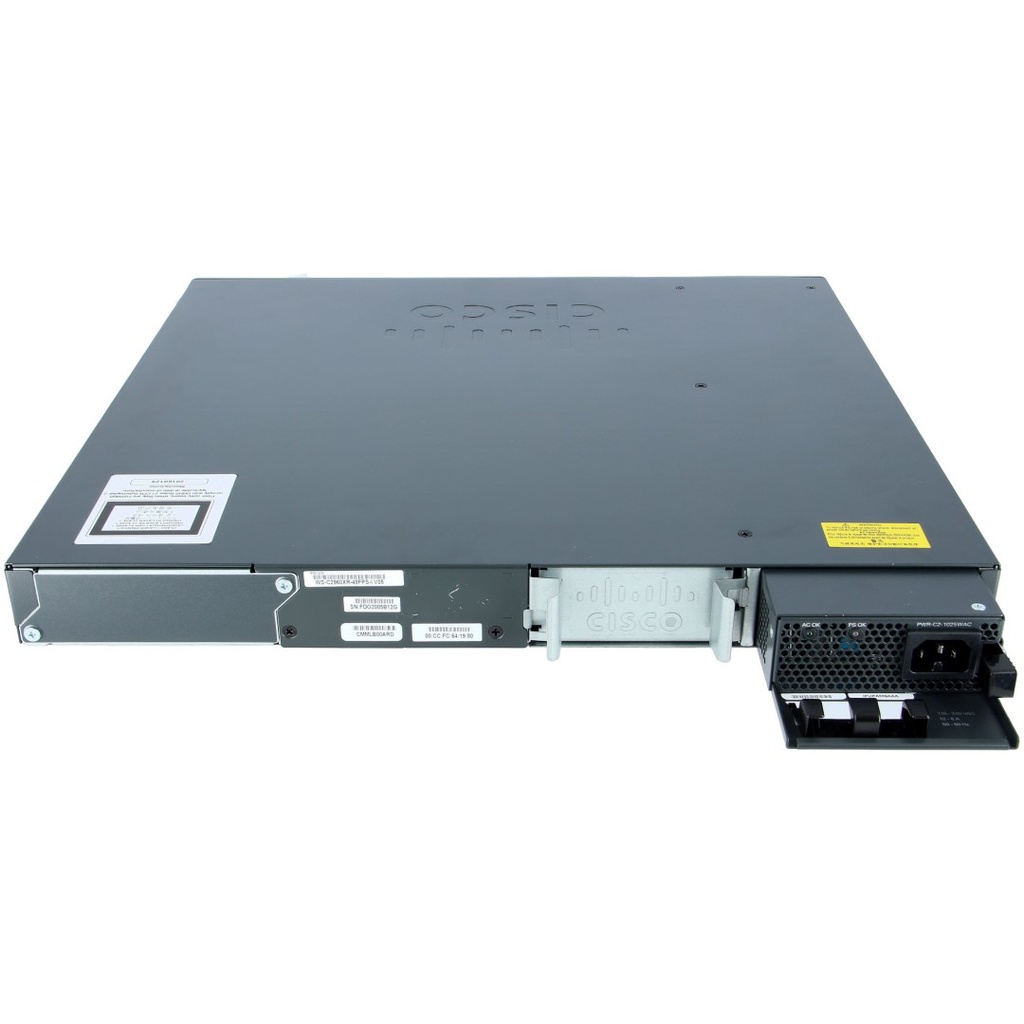 Cisco Catalyst 2960XR 48 10/100/1000 PoE+ ports (PoE budget of 740 W) and 4 SFP module slots, with one 1025W AC power supply, IP Lite