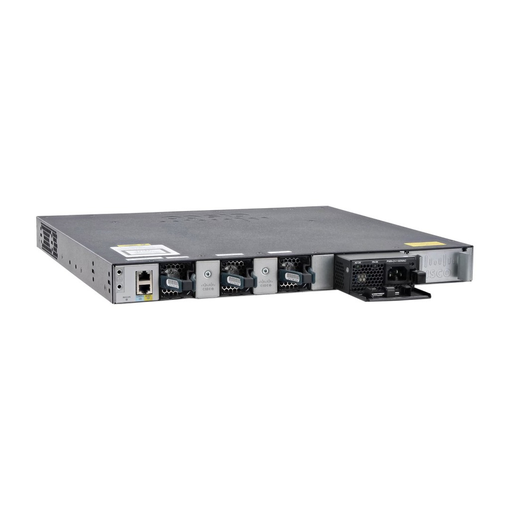 Cisco Catalyst 3650 Standalone with Optional Stacking 48 (36 10/100/1000 and 12 100Mbps/1/2.5/5/10 Gbps) Ethernet and 4x10G Uplink ports, with one 1100WAC power supply, 1 RU, LAN Base feature set