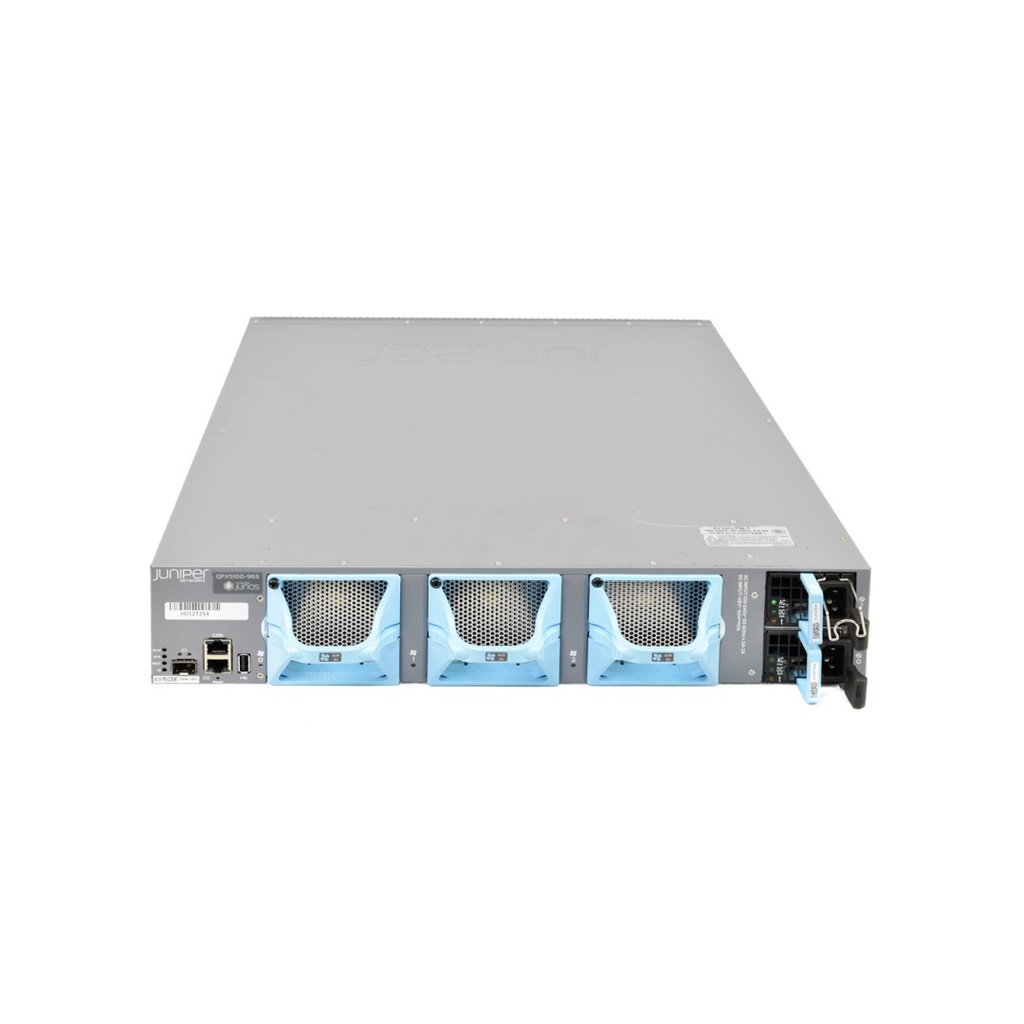Juniper QFX5100, 96 SFP+/SFP ports, 8 QSFP ports, redundant fans, redundant AC power supplies, Back-to-Front airflow