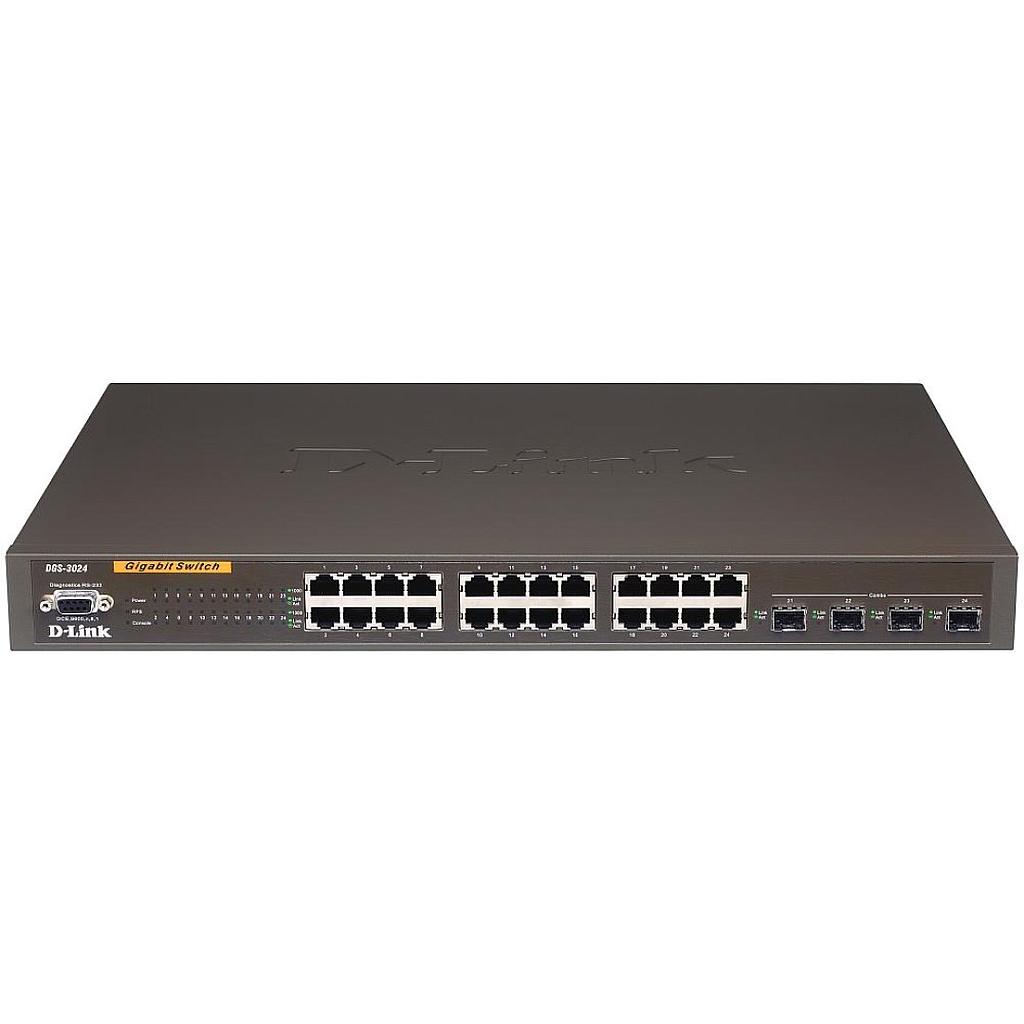 D-Link DGS-3024, 24x 10/100/1000 BASE-T & 4x Combo SFP, redundant power support, Switch