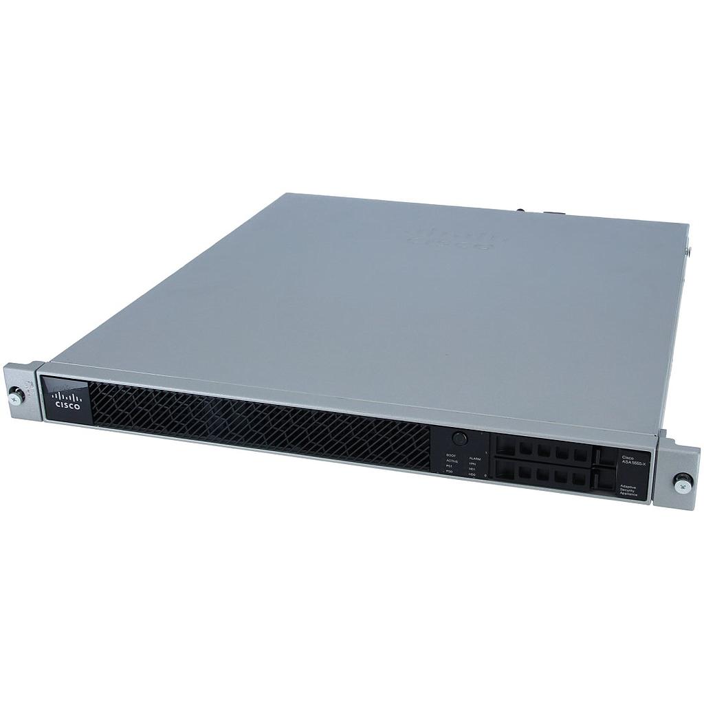 Cisco ASA 5555-X Firewall Edition; includes firewall services, 5000 IPsec VPN peers, 2 SSL VPN peers, 8 copper GE data ports, 1 copper GE management port, 1 AC power supply, Active/Active high availability, 2 security contexts, 3DES/AES license