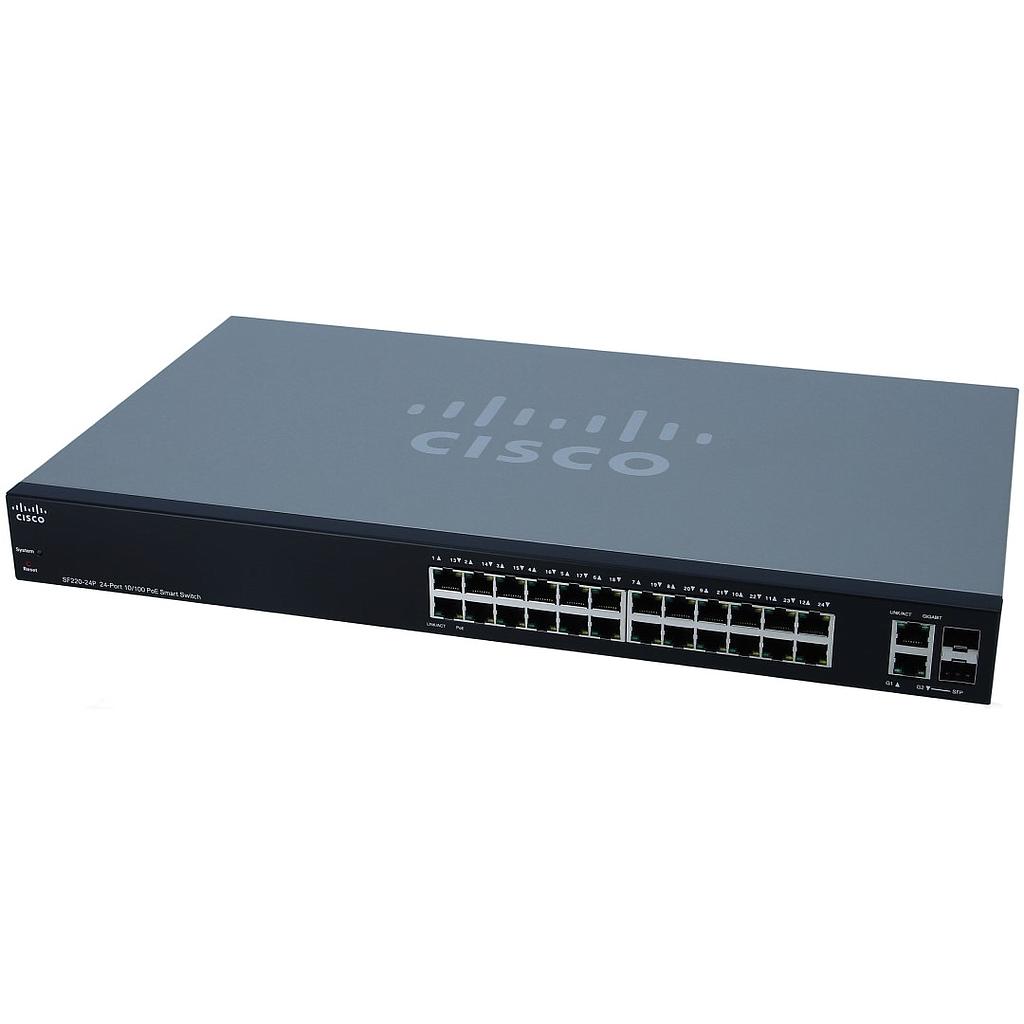 Cisco Small Business 220 Series SF220-24P Smart Switch, 24-Port 10/100 PoE+ with 180W power budget & 2 Gigabit RJ45/SFP combo ports