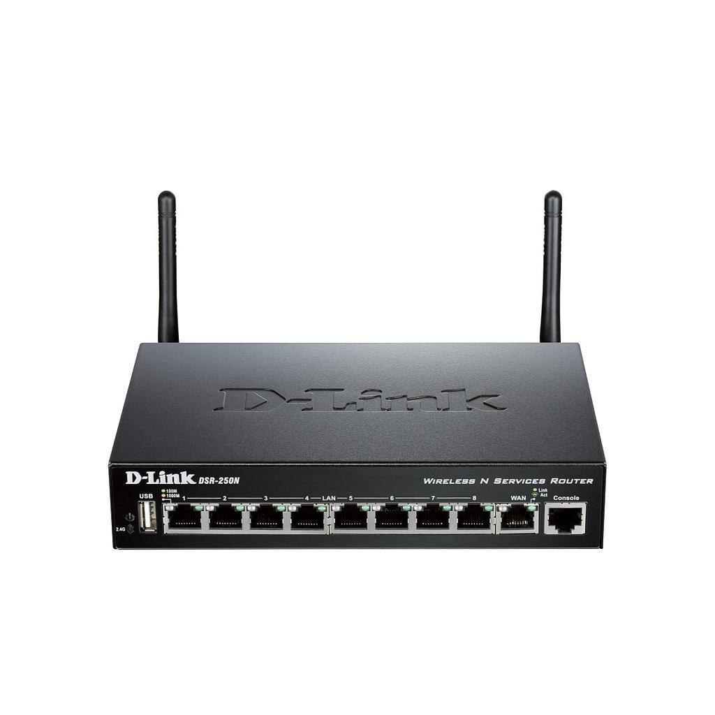 D-Link DSR-250N, 8x 100/1000 BASE-T & 1Gbps WAN, Wireless N Single-band 2.4GHz, Unified Services Router