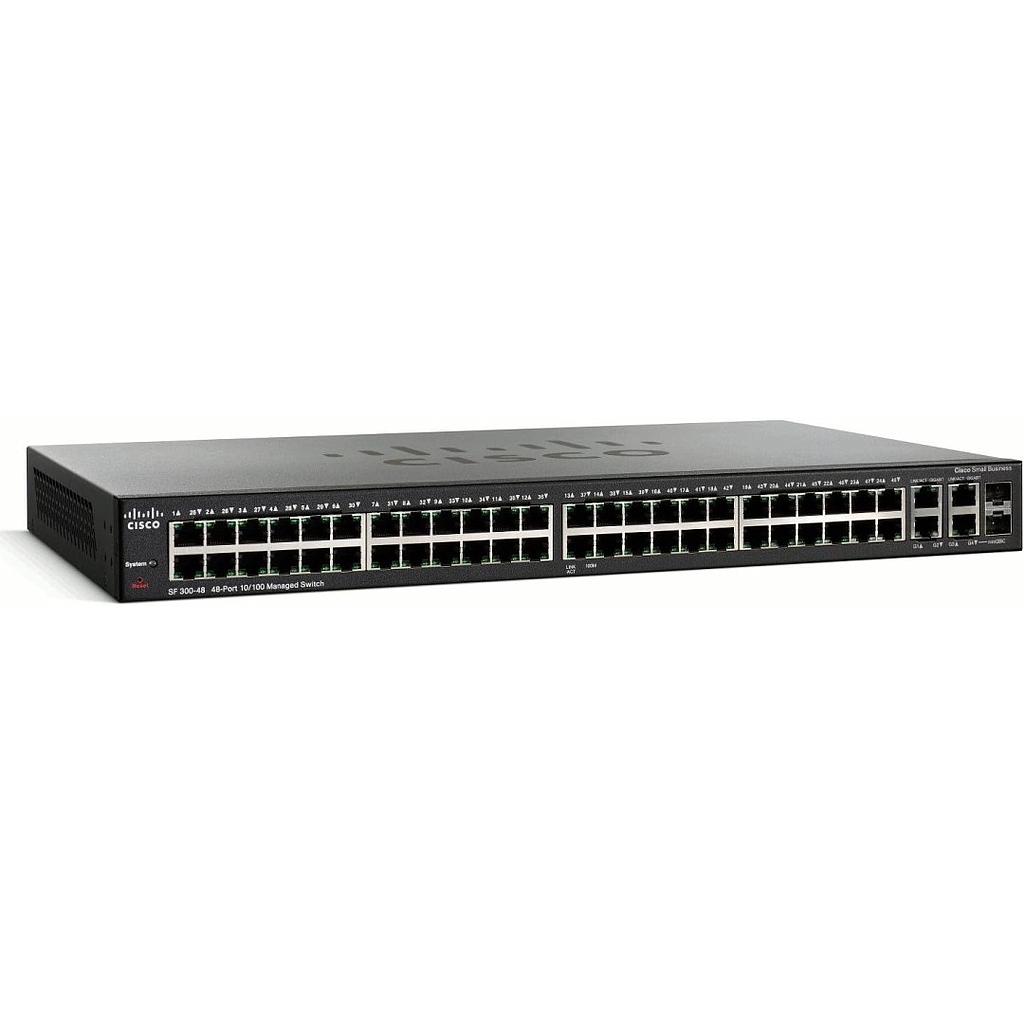 Cisco Small Business 300 Series SF300-48 Managed Switch, 48-port 10/100 & 2x 10/100/1000 & 2 combo mini-GBIC ports