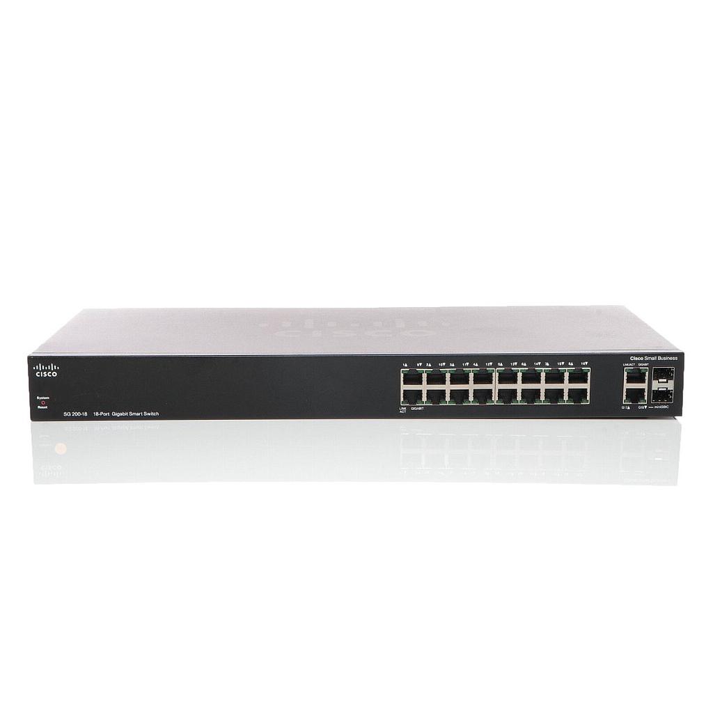 Cisco Small Business 200 Series SG200-18 Smart Switch, 16-Port 10/100/1000 & 2 combo mini-GBIC ports