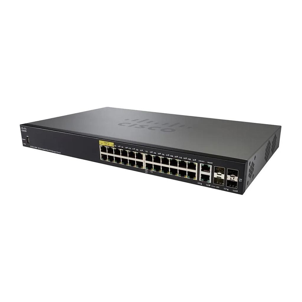 Cisco Small Business 350 Series SG350-28MP Managed Switch, 24-Port 10/100/1000 PoE+ with 382W power budget & 2 Gigabit copper/SFP combo ports & 2 SFP ports