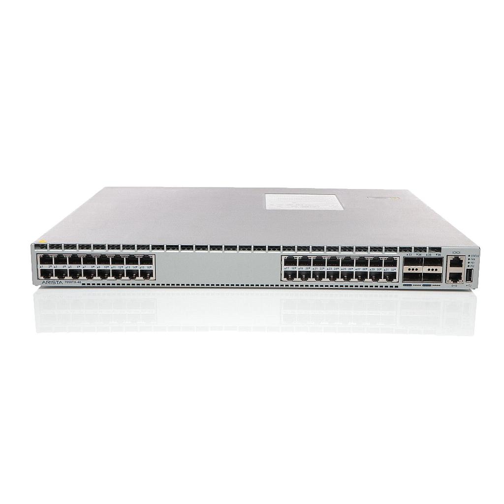 Arista 7050TX, 32x RJ45 (1/10GBASE-T) & 4x QSFP+ switch, rear-to-front airflow and dual AC power supplies