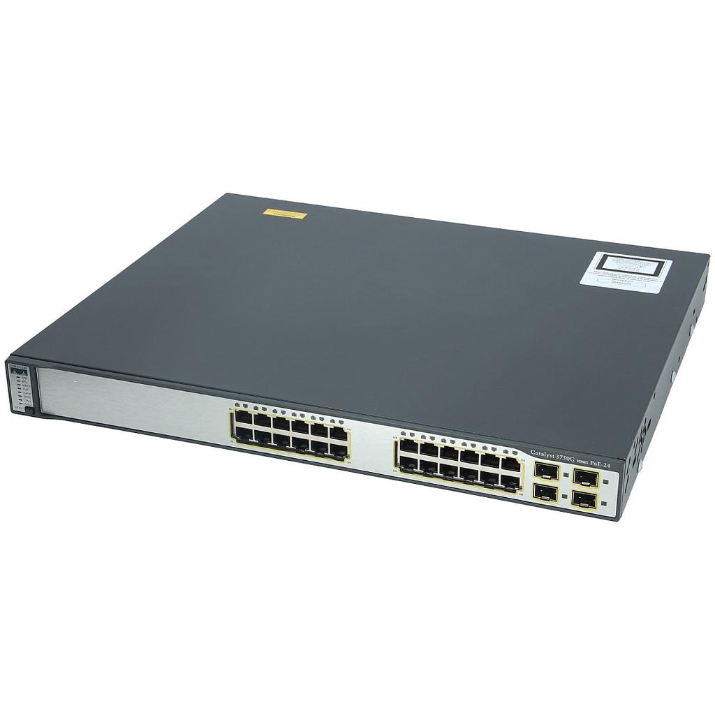 Cisco Catalyst 3750G Stackable 24 10/100/1000Base-T PoE Gigabit Ethernet ports & 4 SFP Uplink ports, IP Services software