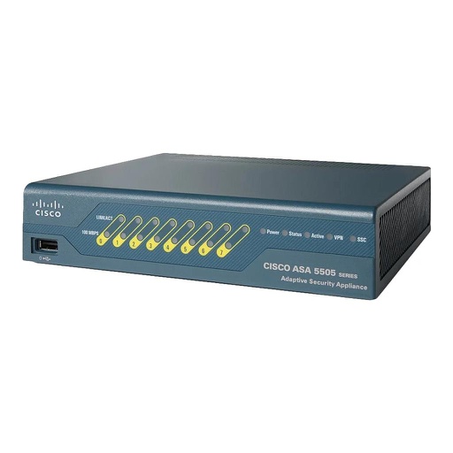 [ASA5505-K8] Cisco ASA 5505 10-User Bundle; includes 8-port Fast Ethernet switch, 10 IPsec VPN peers, 2 Premium VPN peers, Data Encryption Standard (DES) license