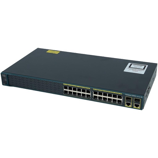 [WS-C2960-24TC-S] Cisco Catalyst 2960 24 10/100 Ethernet ports and 2 dual-purpose uplinks (each dual-purpose uplink port has 1 10/100/1000 Ethernet port and 1 SFP-based Gigabit Ethernet port, 1 port active), LAN Lite Image