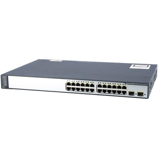 [WS-C3750V2-24PS-S] Cisco Catalyst 3750V2 Stackable 24 10/100Base-T PoE Ethernet ports & 2 SFP Uplink ports, IP Base software