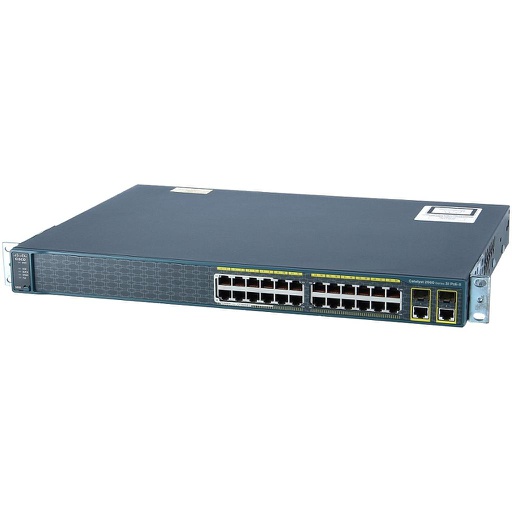 [WS-C2960-24LC-S] Cisco Catalyst 2960 24 10/100 (8 PoE) Ethernet ports and 2 dual-purpose uplinks (each dual-purpose uplink port has one 10/100/1000 Ethernet port and 1 SFP-based Gigabit Ethernet port, 1 port active), LAN Lite Image