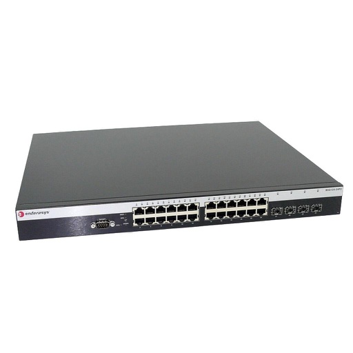 [B5G124-24P2] Enterasys B5 B-Series 24x 10/100/1000 PoE+ RJ45 ports, (4) combo SFP ports, (2) dedicated high-speed stacking ports and external RPS connector. Total active ports per switch: (24) Gigabit ports