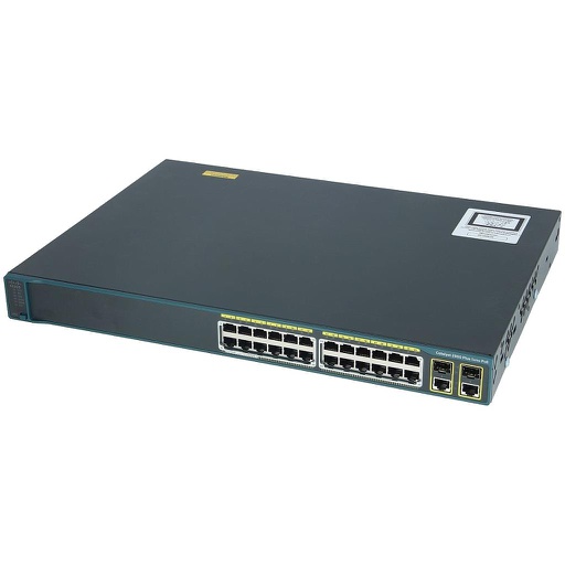 Cisco Catalyst 2960 Plus 24 10/100 Mbps PoE Ethernet Interfaces, 2 SFP or 2 1000BASE-T RJ45 uplink interfaces, LAN Base Image