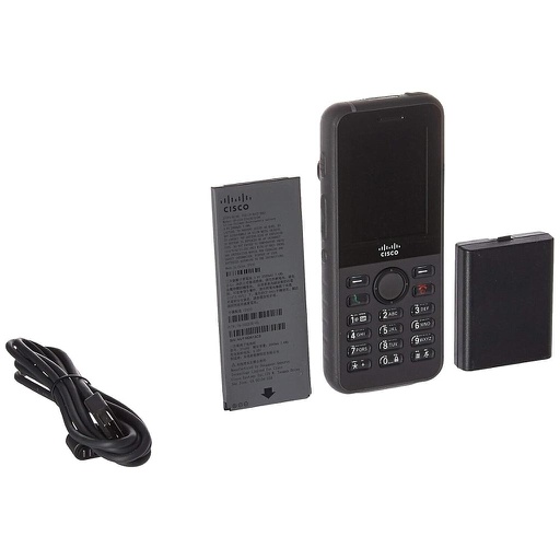 Cisco Wireless IP Phone 8821 World mode, battery, power cord, power adapter, and country clip